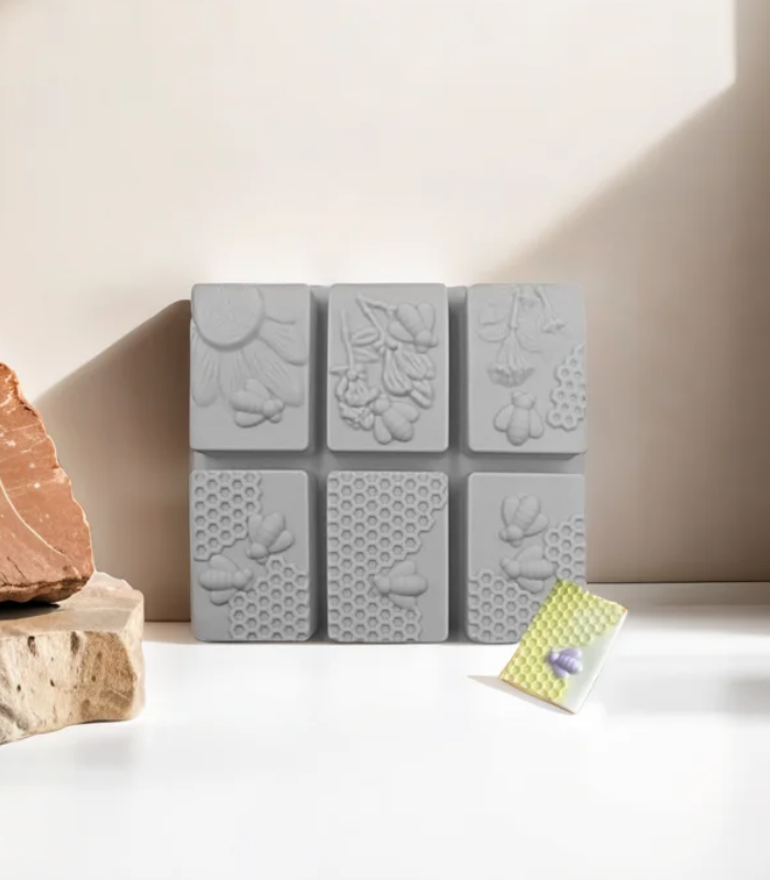 Silicone Soap Mould - Rectangle Honeycomb and Bee Design